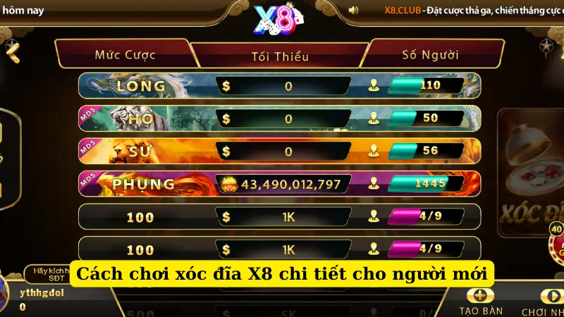 Cách chơi xóc đĩa X8 chi tiết cho người mới